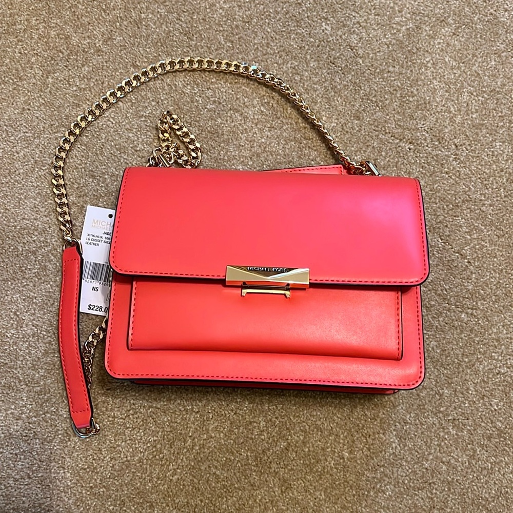 NWT Michael Kors large gusset shoulder bag sea coral